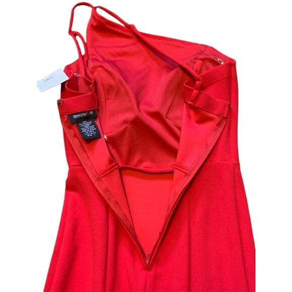 Teeze Me Women’s Crepe One Shoulder Sheath Red Prom Dress Size 1 NWT - Picture 6 of 8